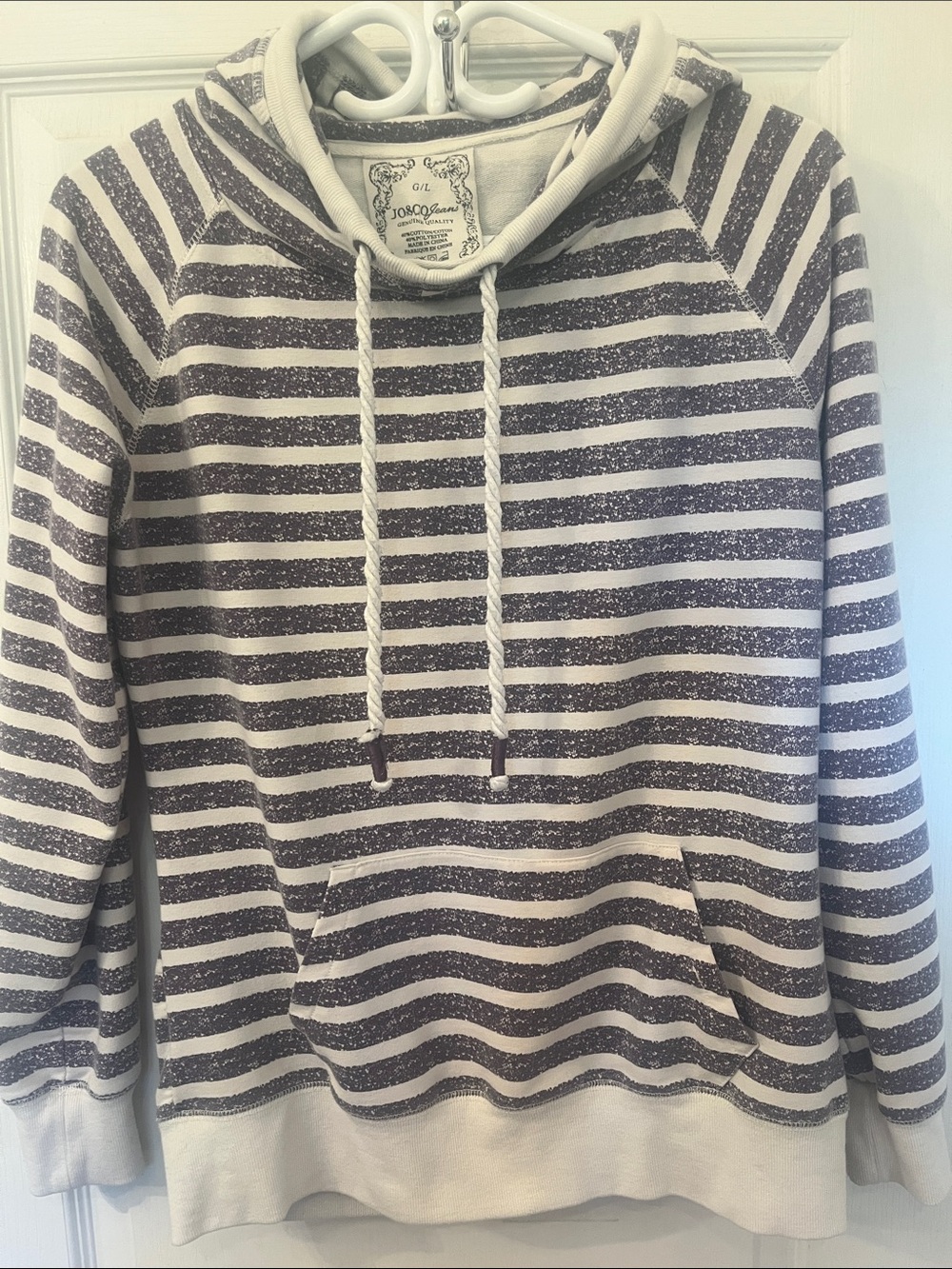 Jo & Co Striped Hooded Pullover in White and Purple